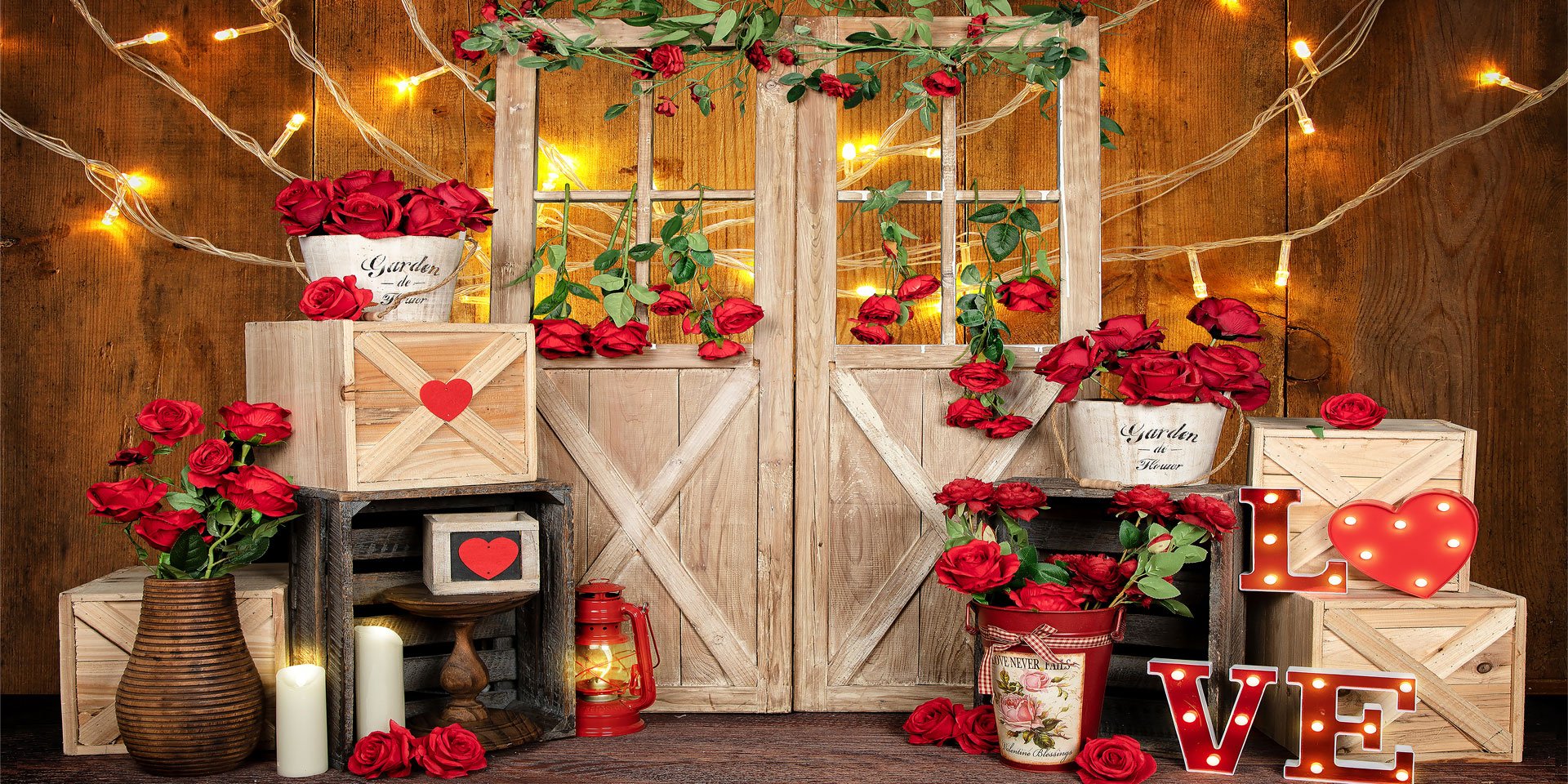 Toile de fond de lumières de roses de la Saint-Valentin Kate Conçu par Emetselch - Kate Backdrop FR