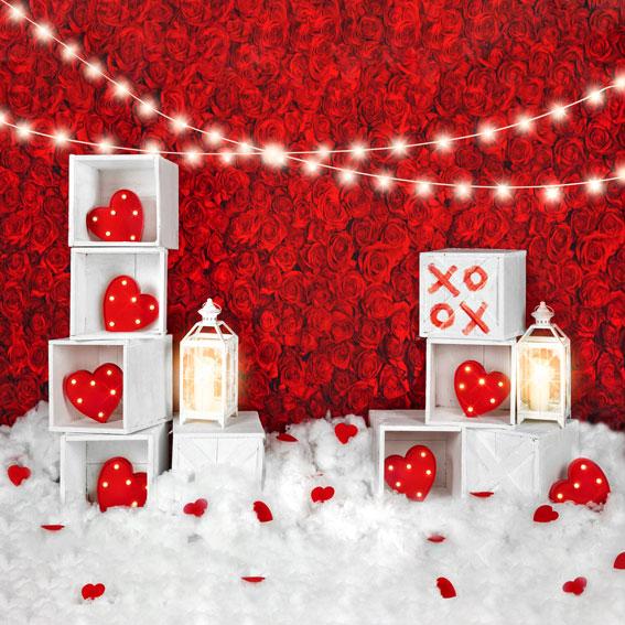 Kate Xoxo Mur de roses Saint-Valentin Rouge Toile de fond conçu par Kate Image - Kate Backdrop FR