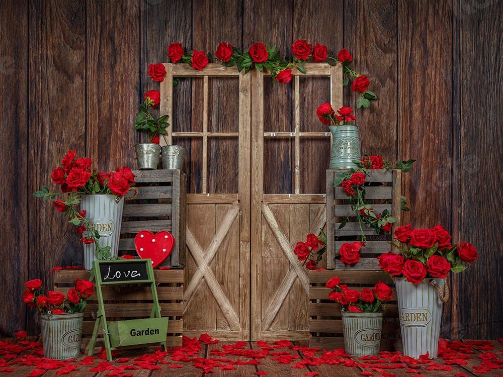 Kate Porte en bois Roses La Saint-Valentin Toile de fond conçue par Emetselch - Kate Backdrop FR