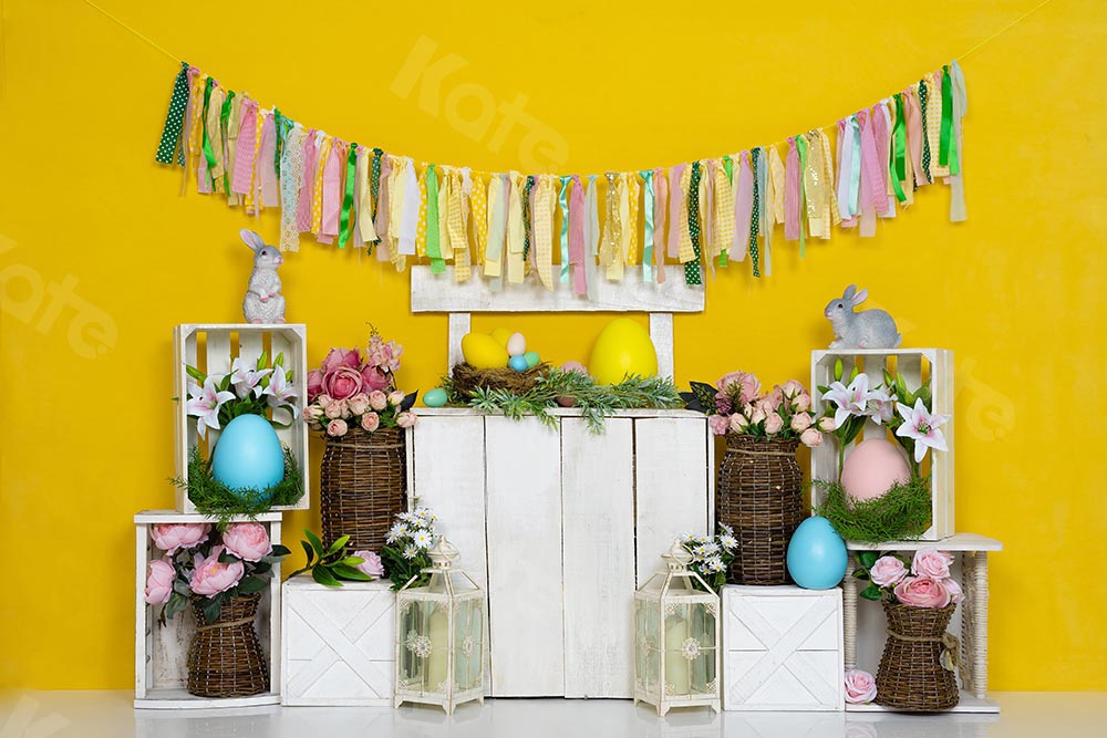 Kate Lapin Pâques Oeuf Printemps Jaune Toile de fond pour la photographie - Kate Backdrop FR