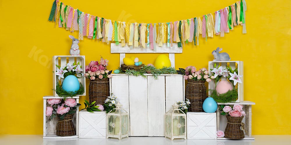 Kate Lapin Pâques Oeuf Printemps Jaune Toile de fond pour la photographie - Kate Backdrop FR