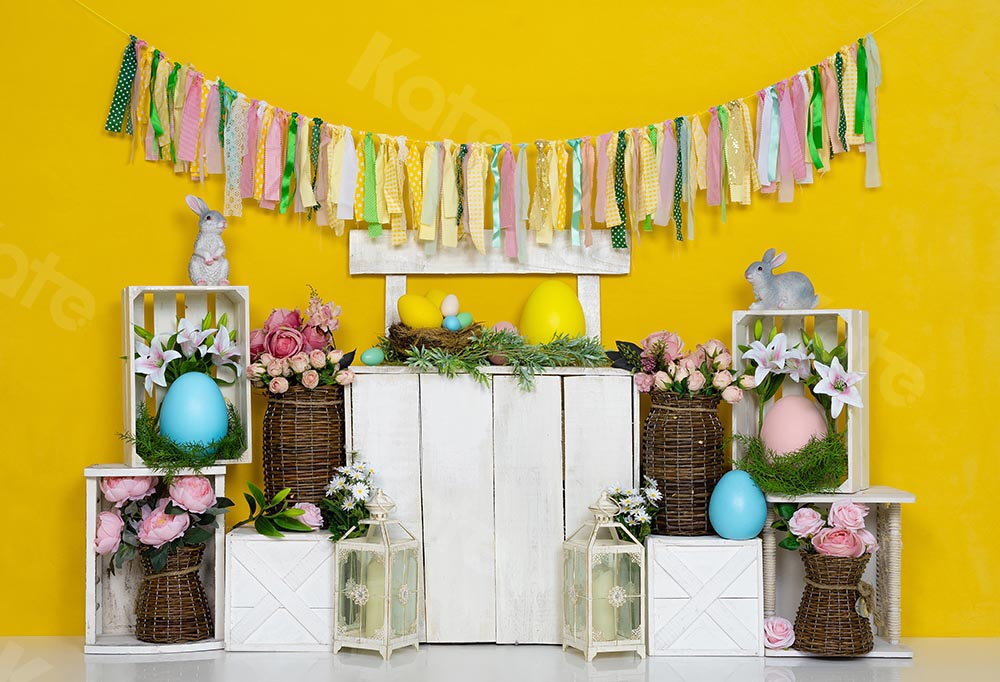 Kate Lapin Pâques Oeuf Printemps Jaune Toile de fond pour la photographie - Kate Backdrop FR