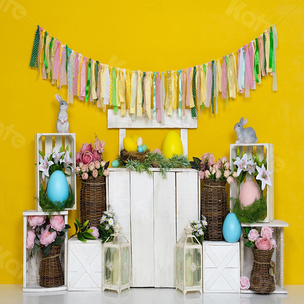 Kate Lapin Pâques Oeuf Printemps Jaune Toile de fond pour la photographie - Kate Backdrop FR