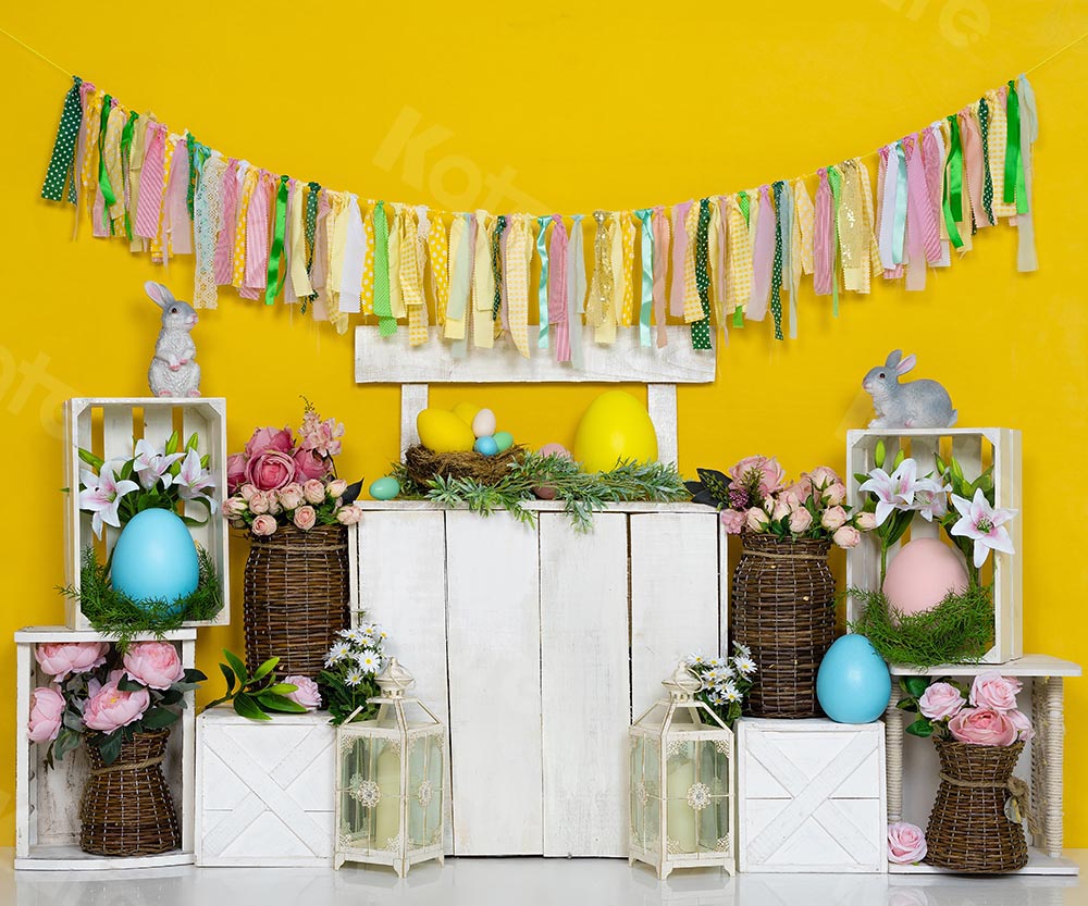 Kate Lapin Pâques Oeuf Printemps Jaune Toile de fond pour la photographie - Kate Backdrop FR
