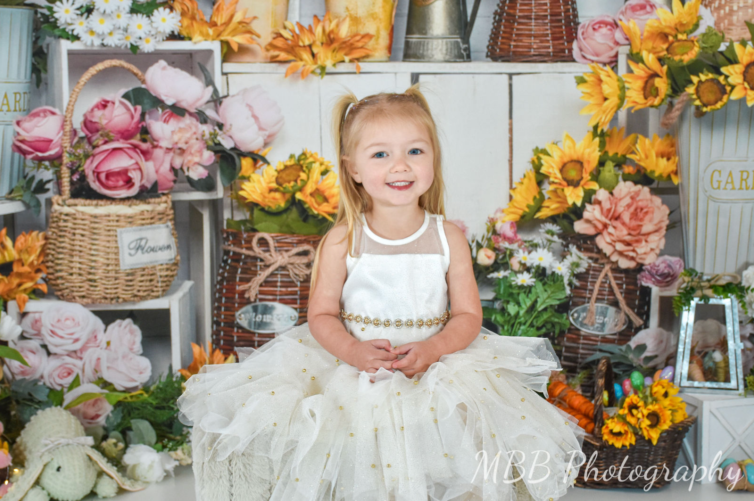 Kate Mur de briques Tournesol Magasin Fleurs Printemps Toile de fond conçue par Emetselch - Kate Backdrop FR