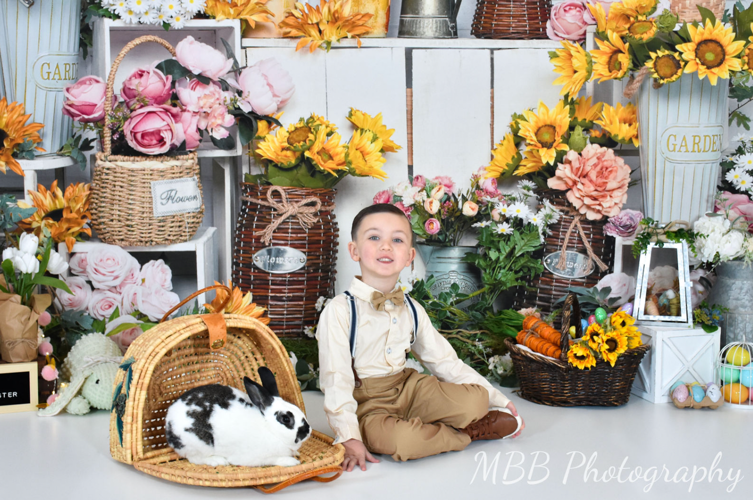 Kate Mur de briques Tournesol Magasin Fleurs Printemps Toile de fond conçue par Emetselch - Kate Backdrop FR