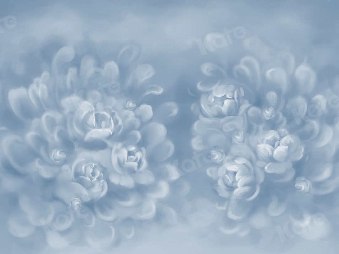 Kate Texture Fleurs bleues-grises Beaux-arts Toile de fond conçue par GQ - Kate Backdrop FR