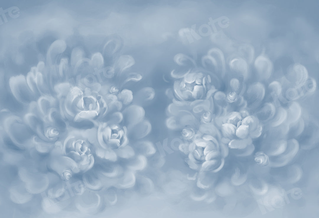 Kate Texture Fleurs bleues-grises Beaux-arts Toile de fond conçue par GQ - Kate Backdrop FR