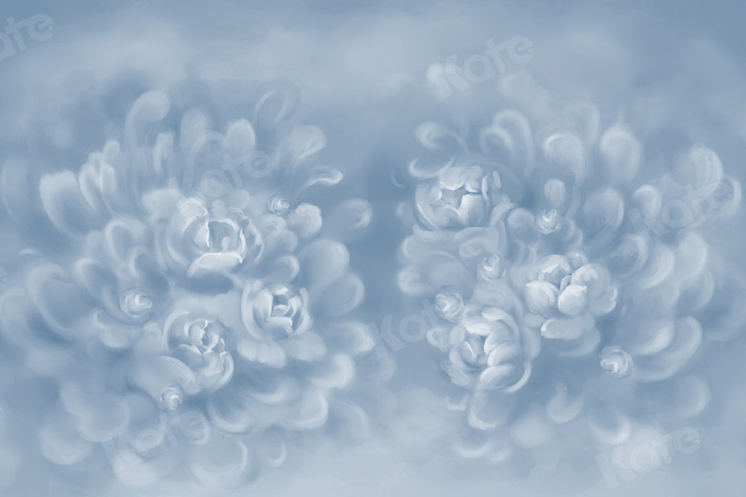 Kate Texture Fleurs bleues-grises Beaux-arts Toile de fond conçue par GQ - Kate Backdrop FR