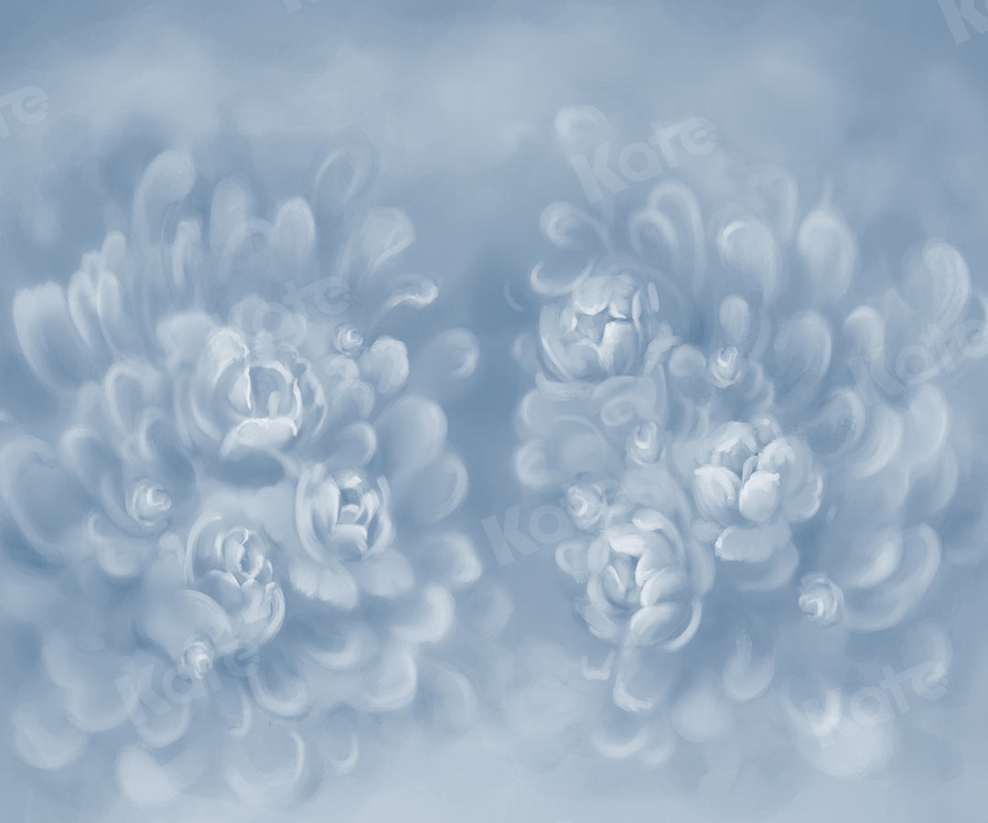 Kate Texture Fleurs bleues-grises Beaux-arts Toile de fond conçue par GQ - Kate Backdrop FR