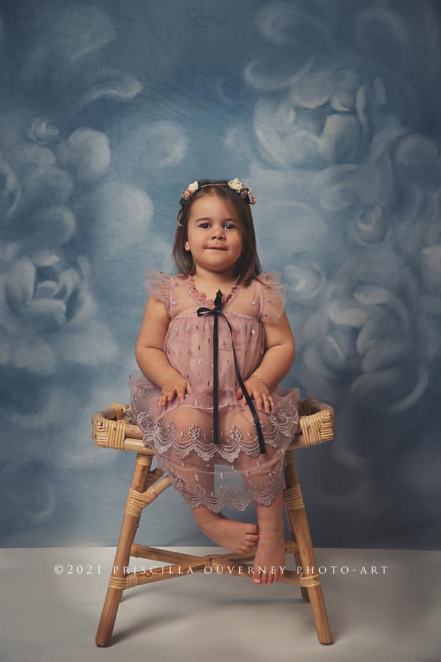 Kate Texture Fleurs bleues-grises Beaux-arts Toile de fond conçue par GQ - Kate Backdrop FR