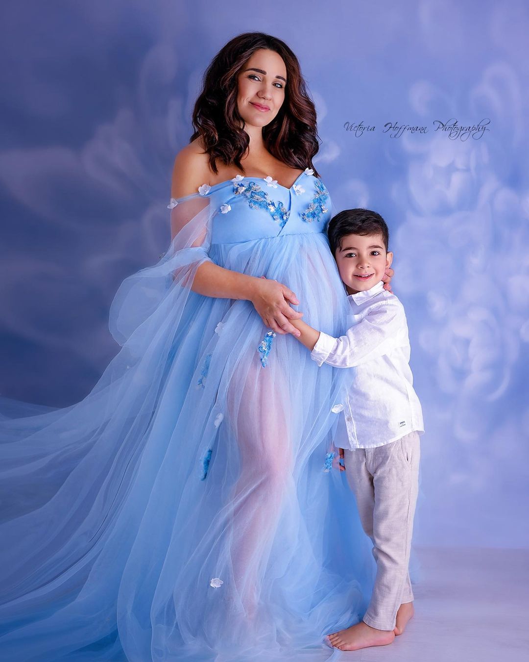 Kate Texture Fleurs bleues-grises Beaux-arts Toile de fond conçue par GQ - Kate Backdrop FR