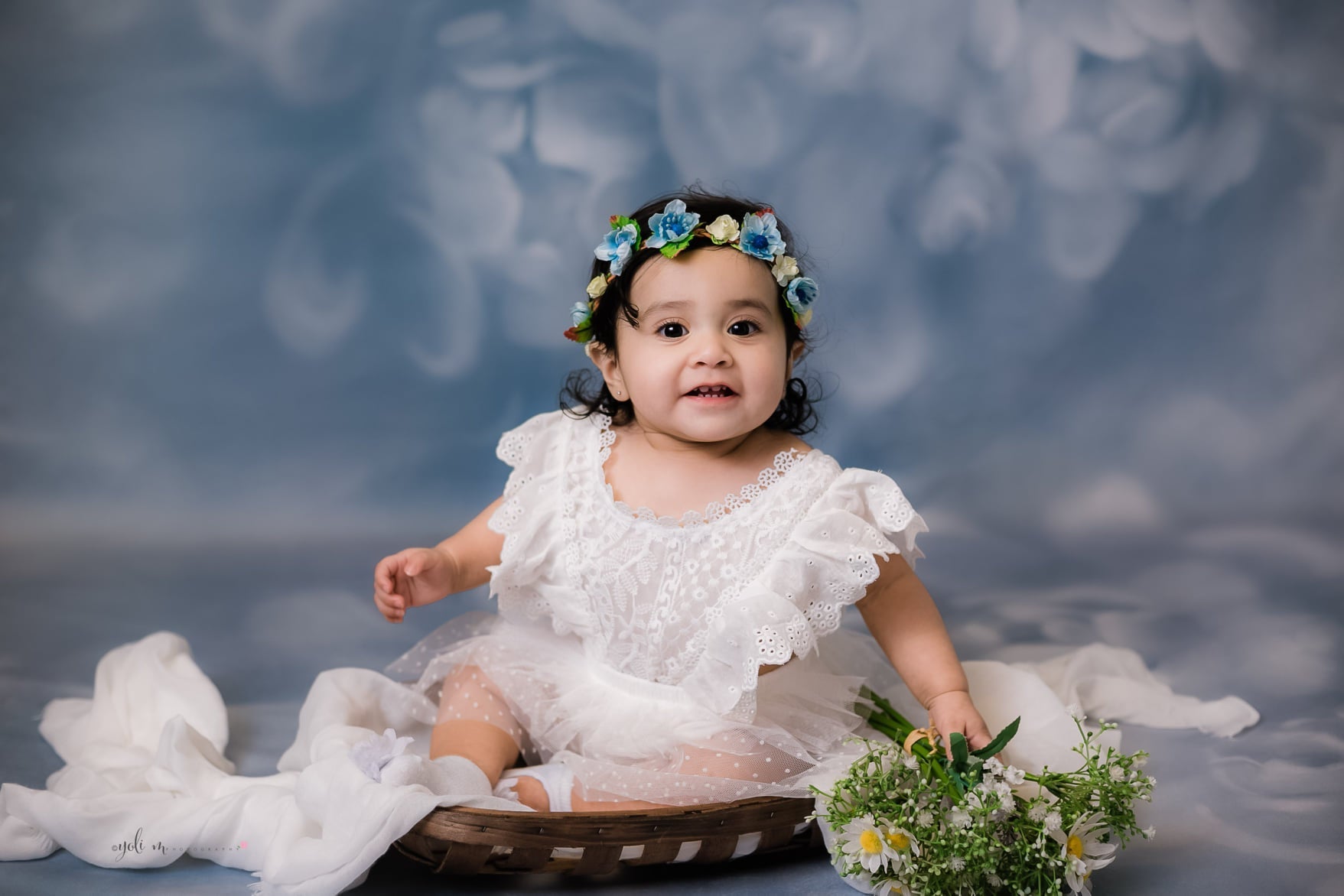 Kate Texture Fleurs bleues-grises Beaux-arts Toile de fond conçue par GQ - Kate Backdrop FR