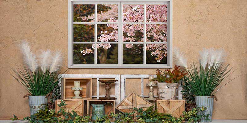 Kate Printemps intérieur fenêtre fleurs de cerisier Toile de fond Conçu par Emetselch