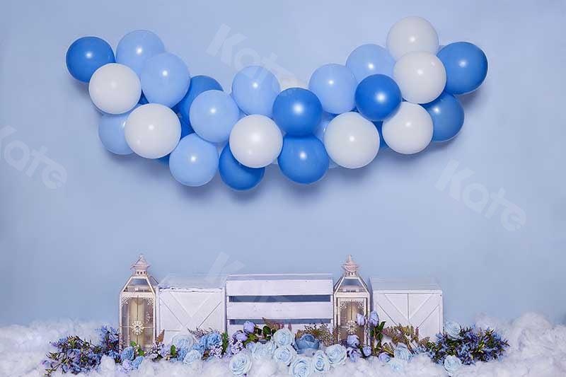 Kate Cake smash Fleurs Ballons Bleu Toile de fond conçu par Emetselch - Kate Backdrop FR