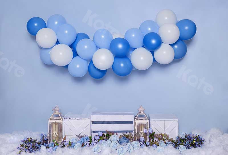 Kate Cake smash Fleurs Ballons Bleu Toile de fond conçu par Emetselch - Kate Backdrop FR