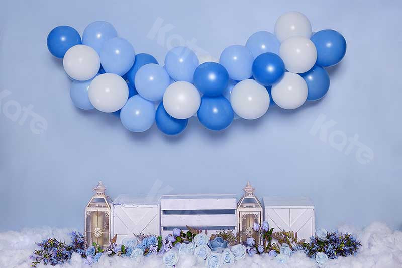 Kate Cake smash Fleurs Ballons Bleu Toile de fond conçu par Emetselch - Kate Backdrop FR
