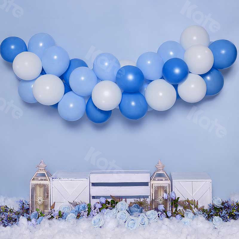Kate Cake smash Fleurs Ballons Bleu Toile de fond conçu par Emetselch - Kate Backdrop FR