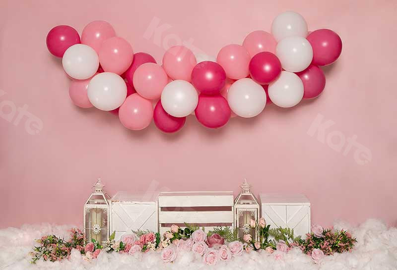 Kate Cake smash Fleurs Ballon Rose Enfant Toile de fond conçue par Emetselch - Kate Backdrop FR