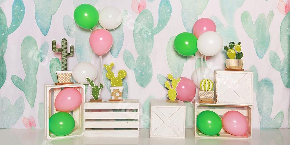 Kate Été Cake Smash Ballons Cactus Toile de fond conçu par Emetselch - Kate Backdrop FR