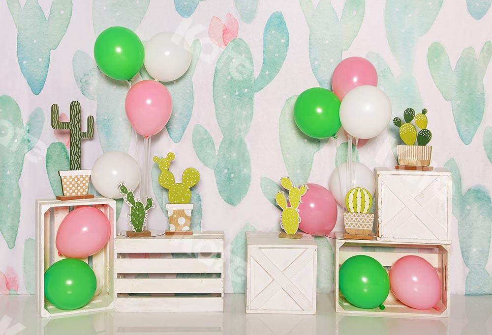 Kate Été Cake Smash Ballons Cactus Toile de fond conçu par Emetselch - Kate Backdrop FR