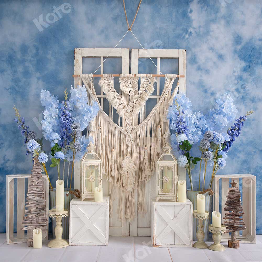 Kate Studio Porte Bohème Fleurs Bleu Toile de fond pour la photographie - Kate Backdrop FR