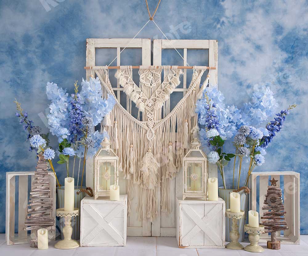 Kate Studio Porte Bohème Fleurs Bleu Toile de fond pour la photographie - Kate Backdrop FR