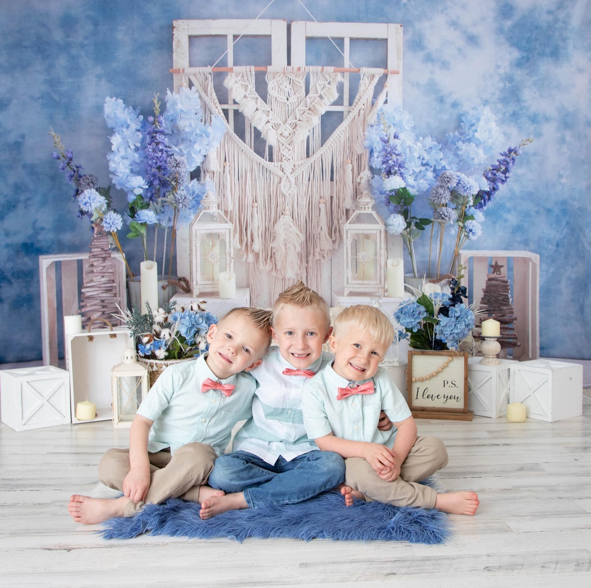 Kate Studio Porte Bohème Fleurs Bleu Toile de fond pour la photographie - Kate Backdrop FR