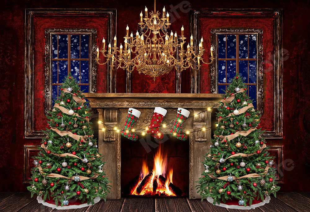 Kate Cheminée Noël Fenêtre Lustre Toile de fond conçue par Emetselch - Kate Backdrop FR