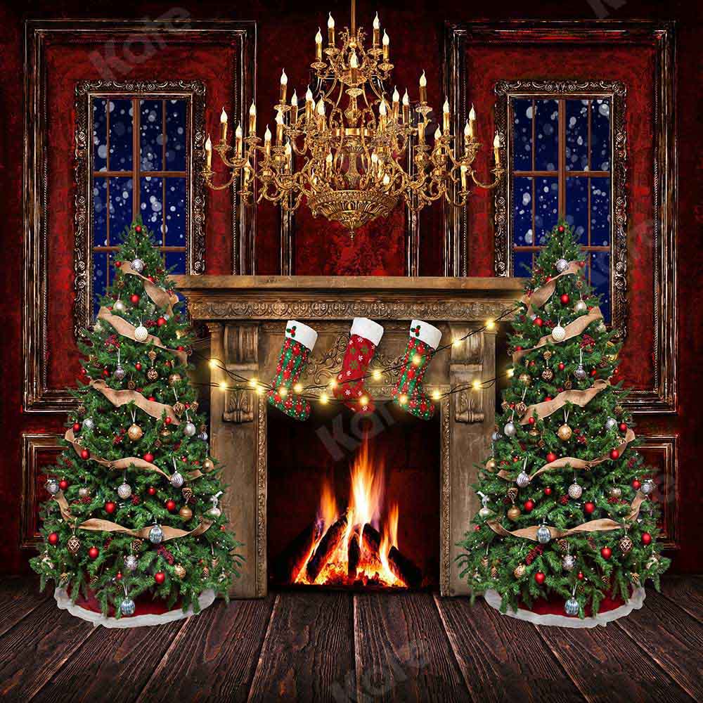 Kate Cheminée Noël Fenêtre Lustre Toile de fond conçue par Emetselch - Kate Backdrop FR