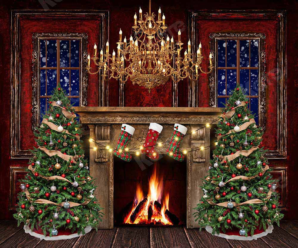 Kate Cheminée Noël Fenêtre Lustre Toile de fond conçue par Emetselch - Kate Backdrop FR