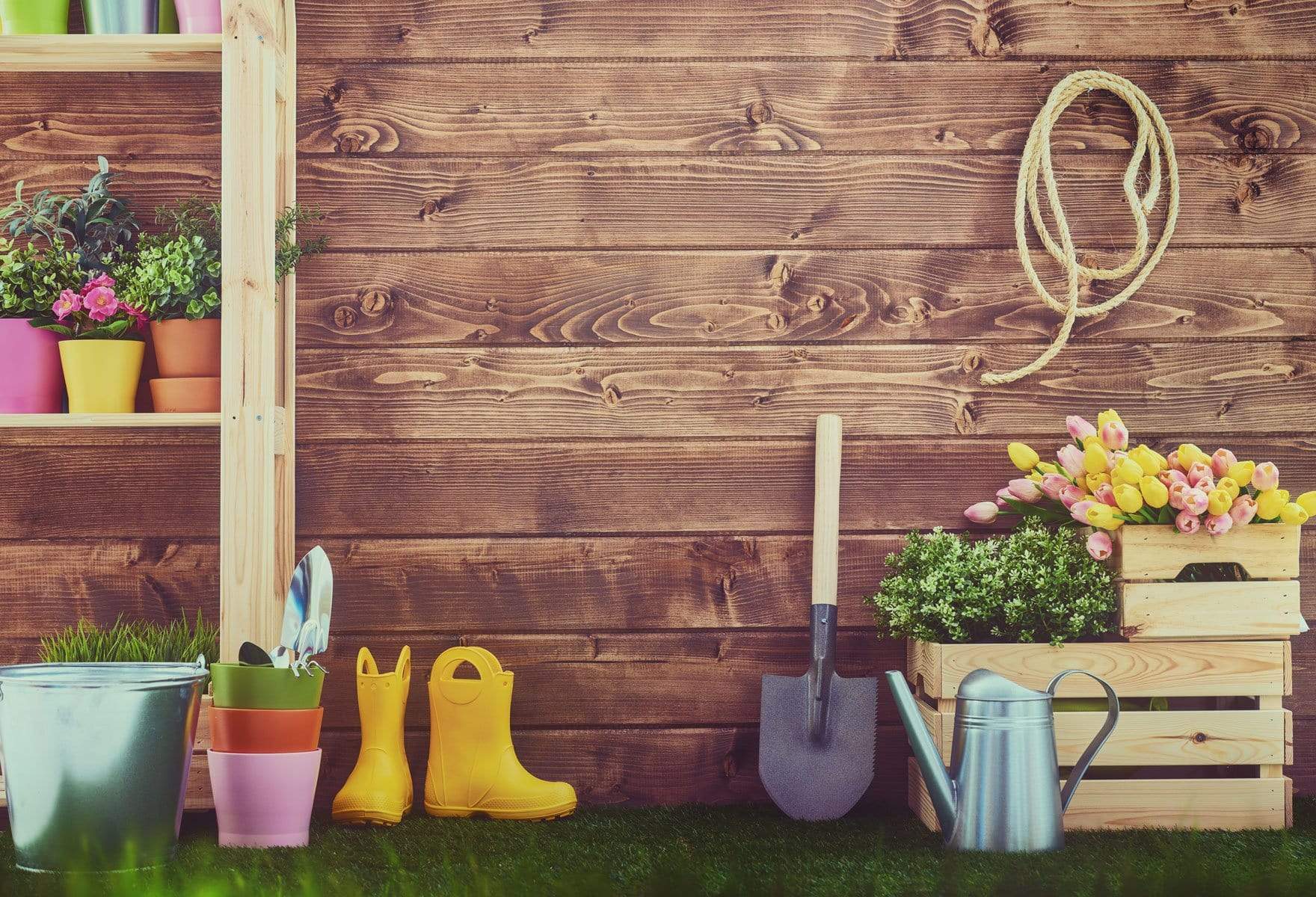 Katebackdrop£ºKate Dark Wood Easter Backdrop Spring Background Gardener