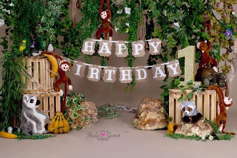 Katebackdrop£ºKate Jungle cartoon zoo animals Summer backdrop 1st cake smash designed by studio gumot