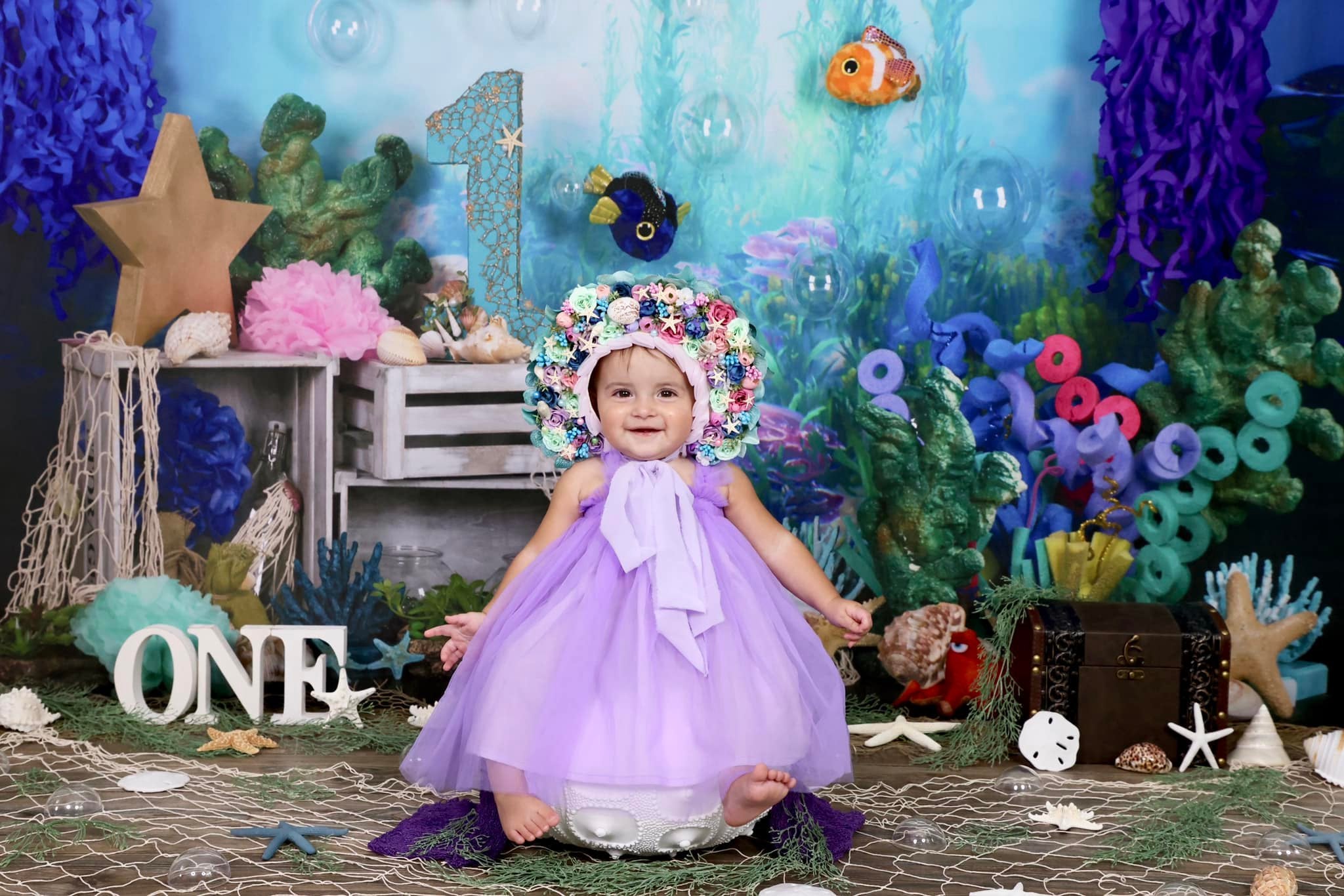 Kate Sirène Sous la mer 1er Anniversaire Été Toile de fond conçu par studio gumot - Kate Backdrop FR
