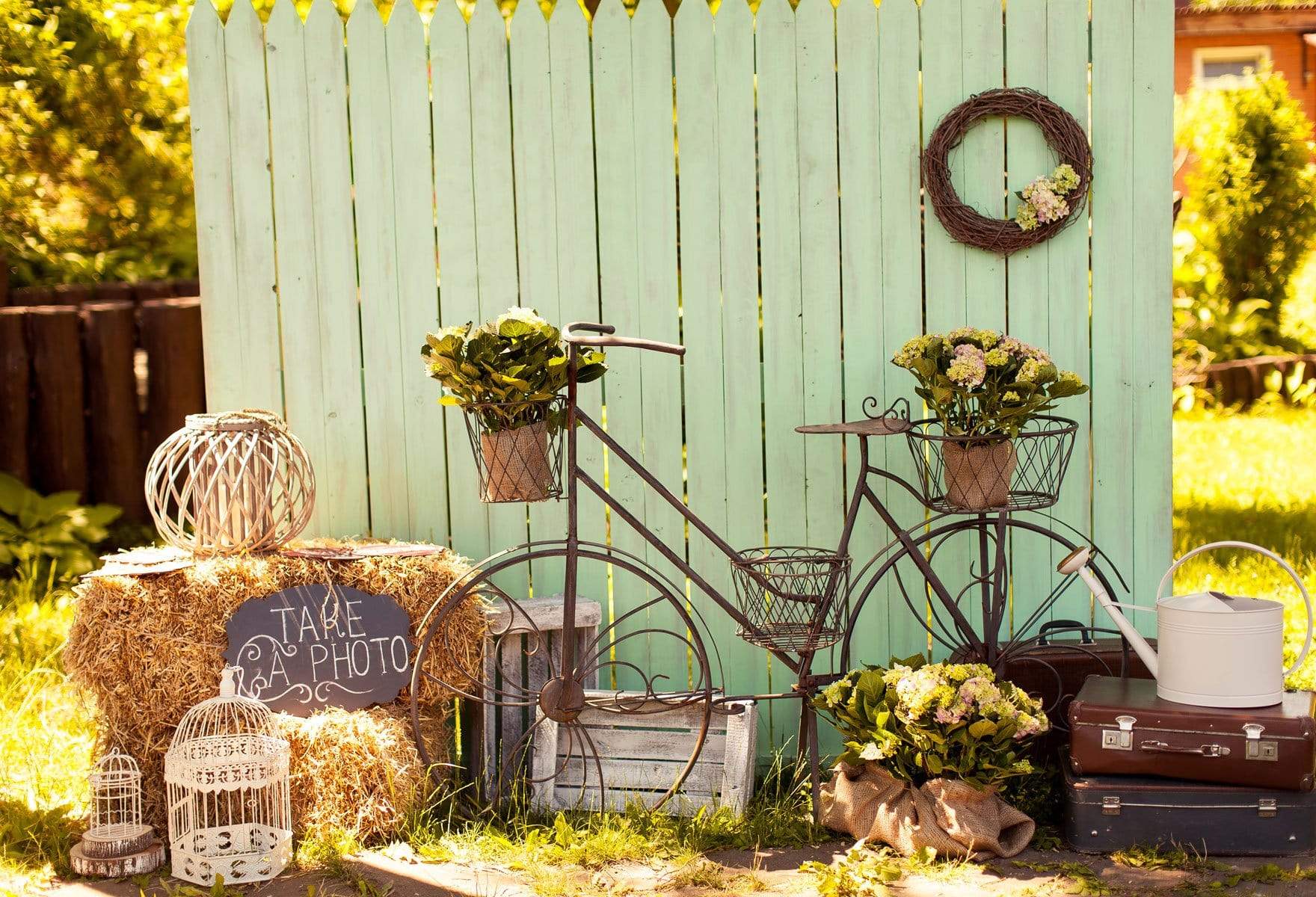 Katebackdrop£ºKate Easter Spring Grass With Bicycle Backdrop for photography