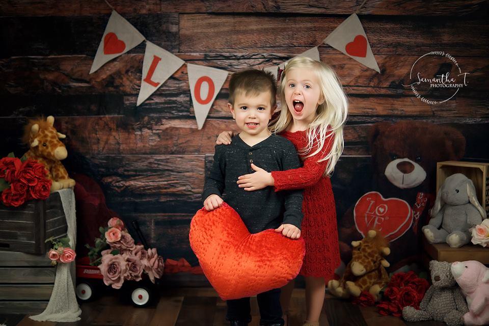 Katebackdrop£ºKate Be my Valentine Wooden Wall And Teddy Bear Love Banner Backdrop