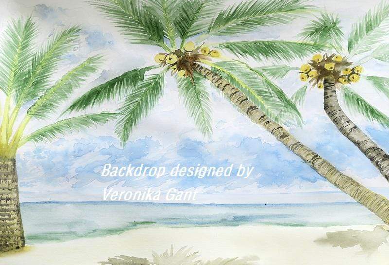 Kate Plage Été Cocotier Enfant Toile de fond conçue par Veronika Gant - Kate Backdrop FR