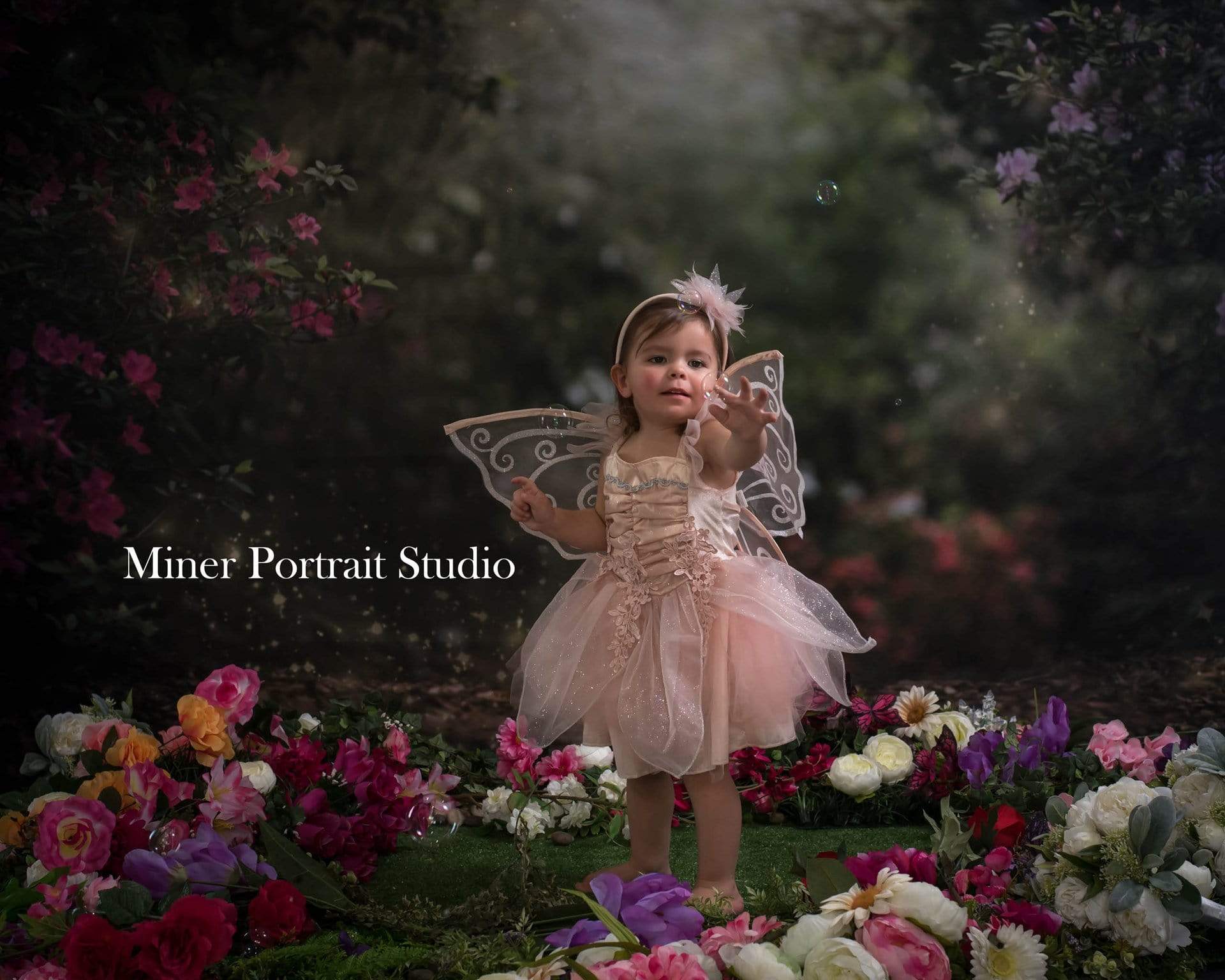 Katebackdrop£ºKate Pink Floral Garden Fairy Lights spring Backdrop for Photography Designed by Pine Park Collection