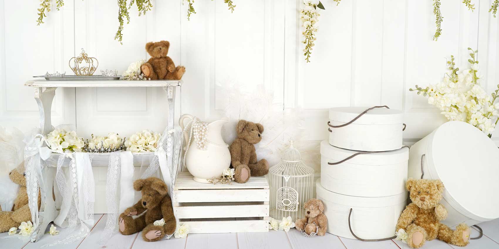 Kate Fleurs Vintage Ours en peluche Enfant Toile de fond conçu par Arica Kirby - Kate Backdrop FR