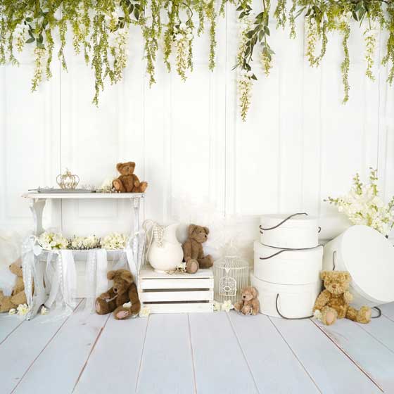 Kate Fleurs Vintage Ours en peluche Enfant Toile de fond conçu par Arica Kirby - Kate Backdrop FR