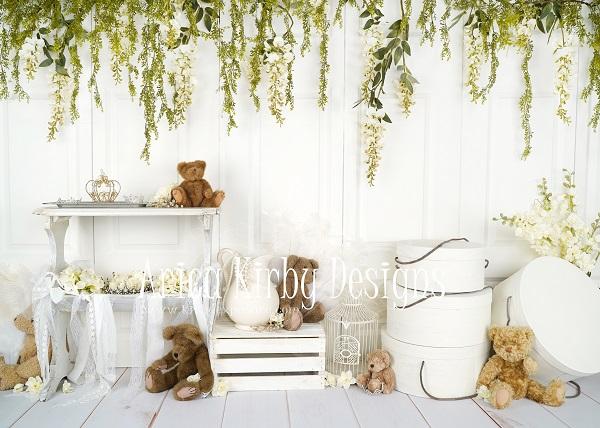 Kate Fleurs Vintage Ours en peluche Enfant Toile de fond conçu par Arica Kirby - Kate Backdrop FR
