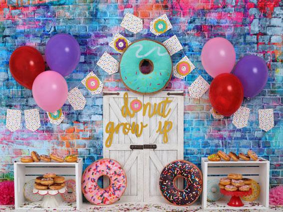 Kate Ballons Anniversaire Donut Enfants Toile de fond pour la photographie - Kate Backdrop FR