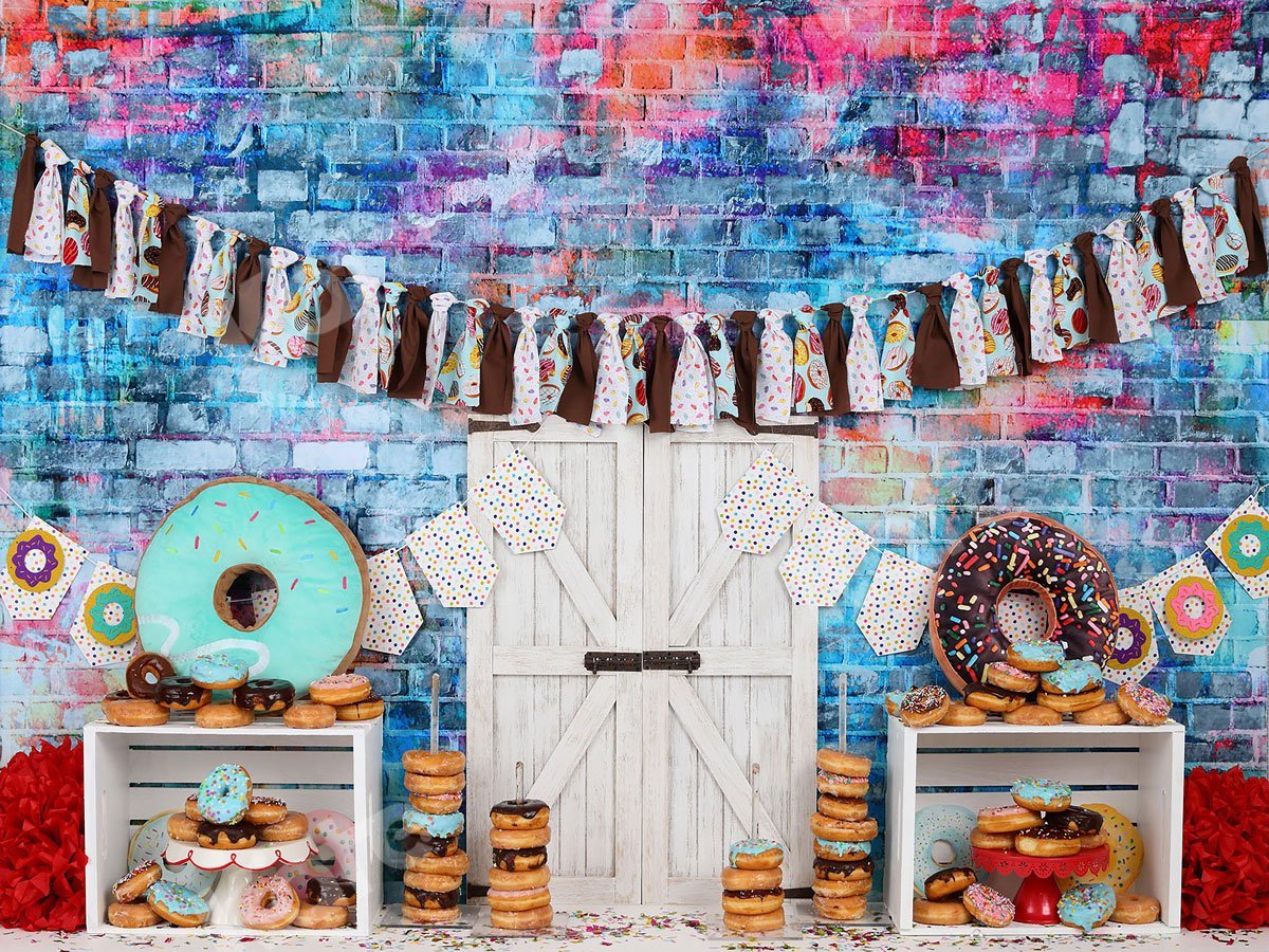Kate Donut Brun Bannière Enfant Mur de briques Toile de fond pour la photographie - Kate Backdrop FR