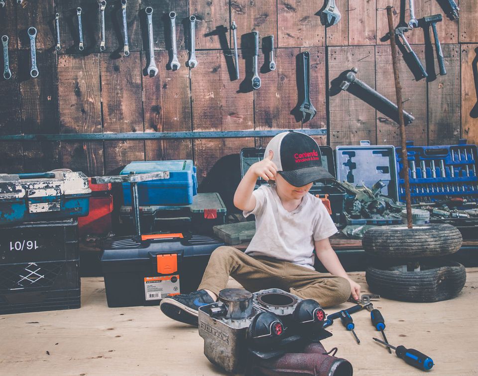 Kate Porte-outil Table Garage Bois Garçon Fête des pères Toile de fond pour la photographie - Kate Backdrop FR