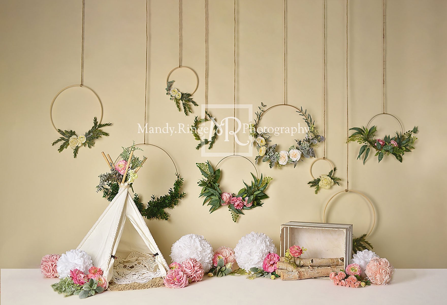 Kate Printemps Fleurs Camping Enfants Toile de fond conçu par Mandy Ringe - Kate Backdrop FR