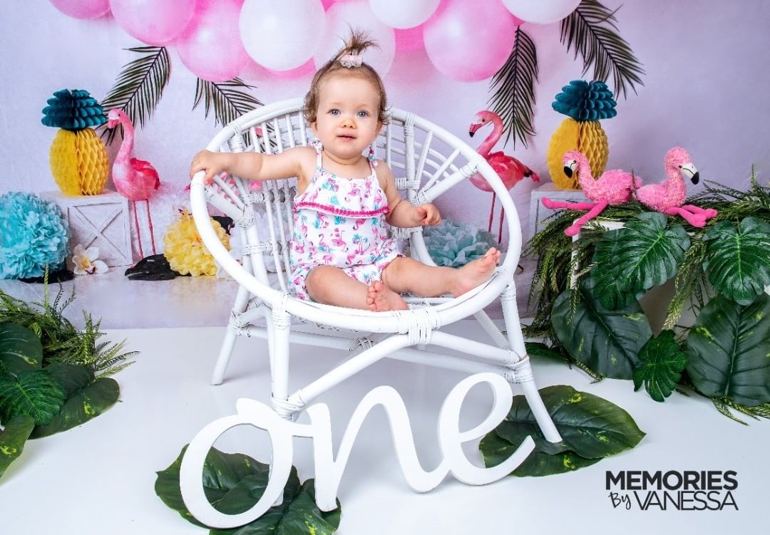 Kate Ballons Rose Fleurs Flamingo Été Toile de fond conçu par Mandy Ringe - Kate Backdrop FR