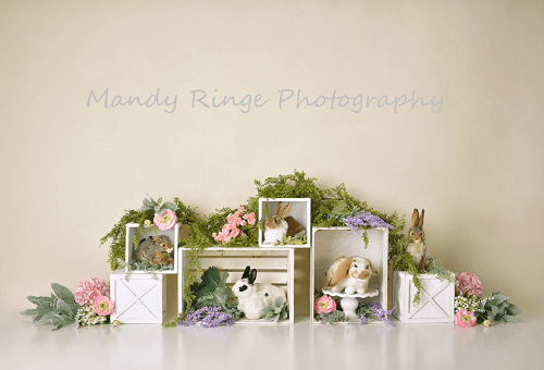 Katebackdrop£ºKate Spring Rabbits Flowers Children Easter Backdrop for Photography Designed by Mandy Ringe Photography