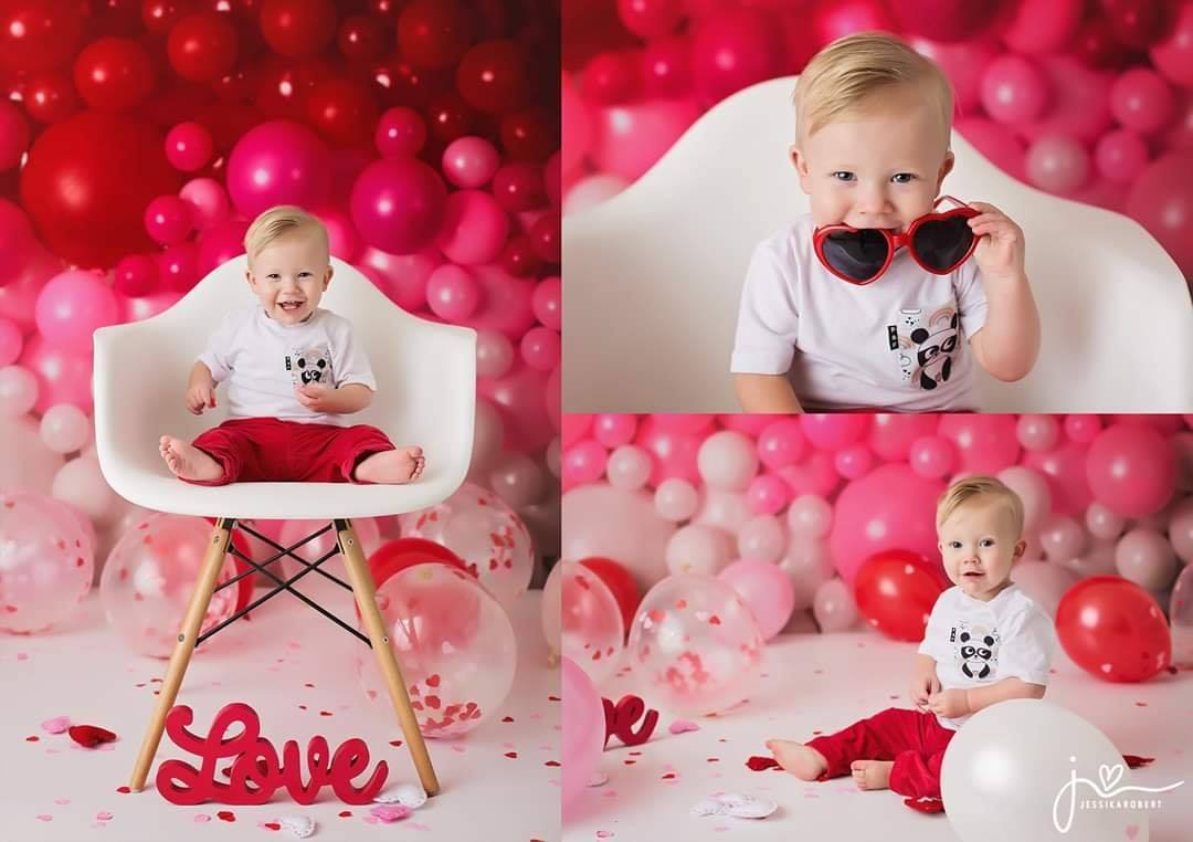 Kate Mur de ballons Rose Rouge Saint-Valentin Toile de fond conçue par Mandy Ringe - Kate Backdrop FR