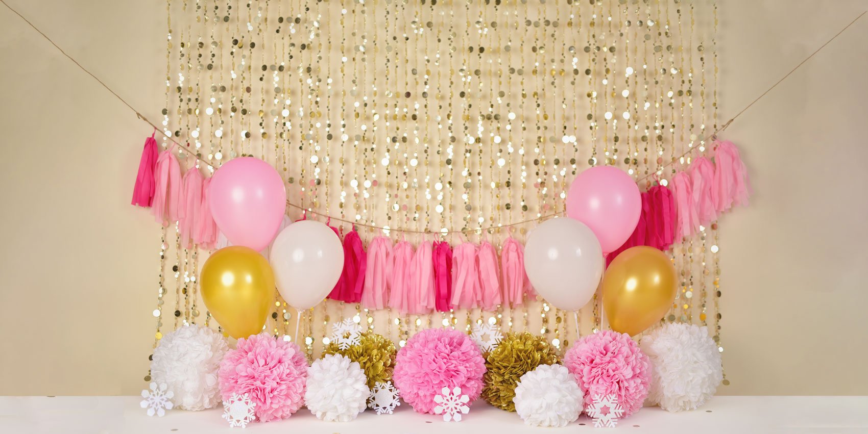 Kate Anniversaire Ballons Rose & Doré Toile de fond conçue par Mandy Ringe - Kate Backdrop FR