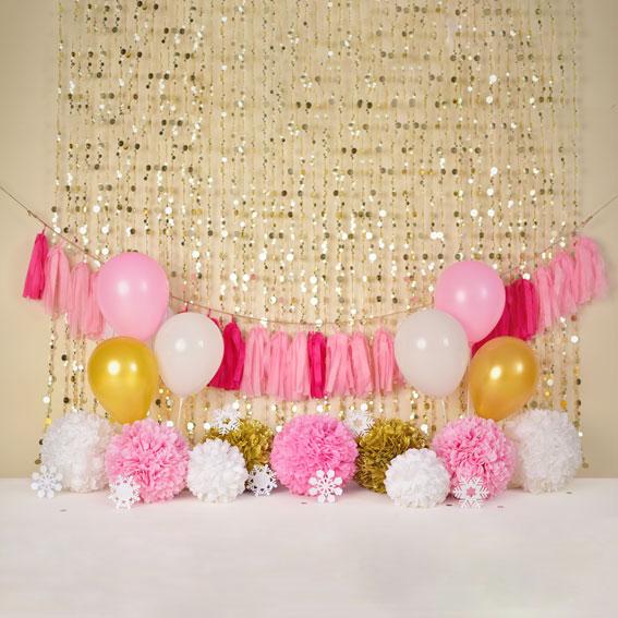 Kate Anniversaire Ballons Rose & Doré Toile de fond conçue par Mandy Ringe - Kate Backdrop FR